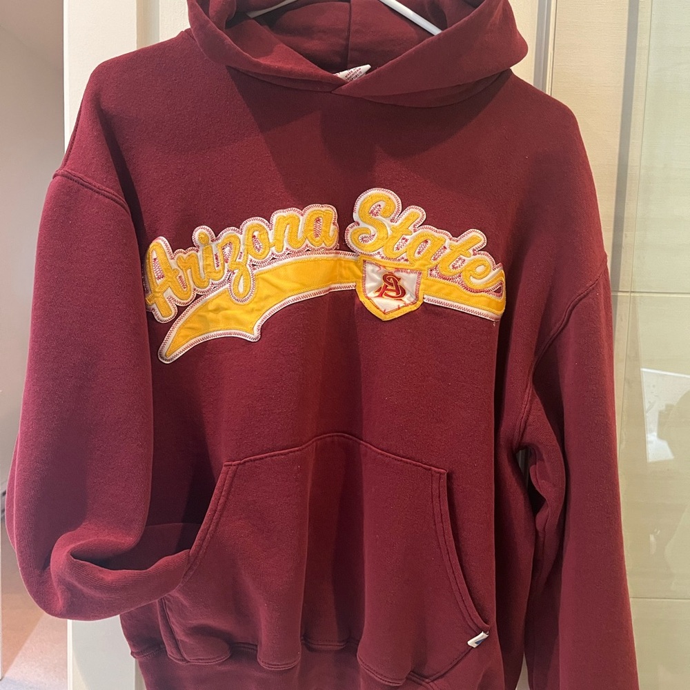 Russell Athletic Maroon Hoodie with Yellow Logo